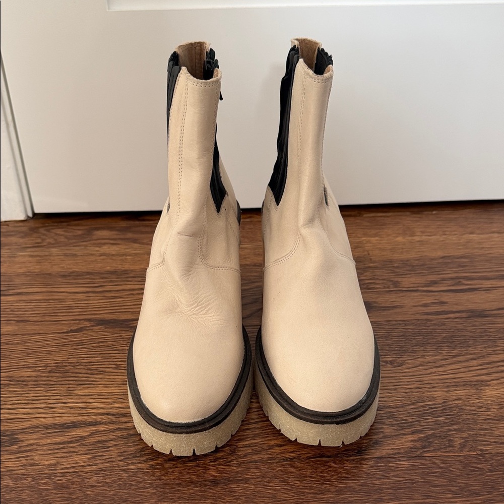 Free People Beige Ankle Boots with Black Details